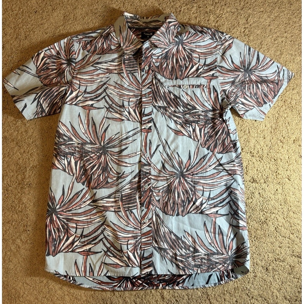 Hurley Button Up Shirt Men's Medium Blue Floral Front Button‎ Pocket Surfer